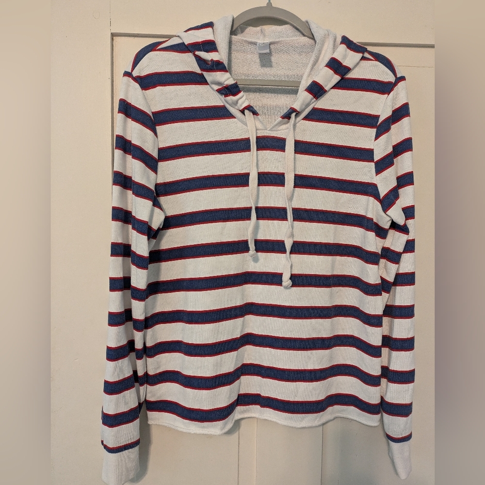 Alternative White Hoodie with Blue & Red Stripes- S
